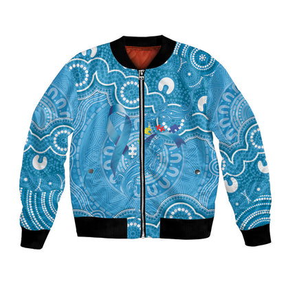 Australia Indigenous Bomber Jacket Blue Ribbon Lizards Autism Support