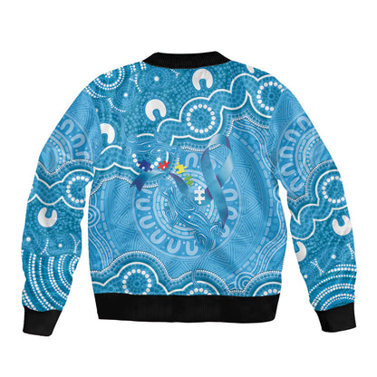 Australia Indigenous Bomber Jacket Blue Ribbon Lizards Autism Support