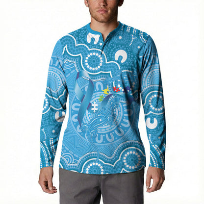 Australia Indigenous Button Sweatshirt Blue Ribbon Lizards Autism Support