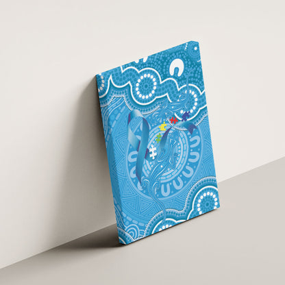 Australia Indigenous Canvas Wall Art Blue Ribbon Lizards Autism Support
