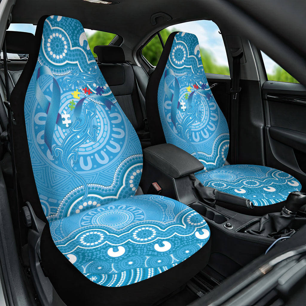 Australia Indigenous Car Seat Cover Blue Ribbon Lizards Autism Support