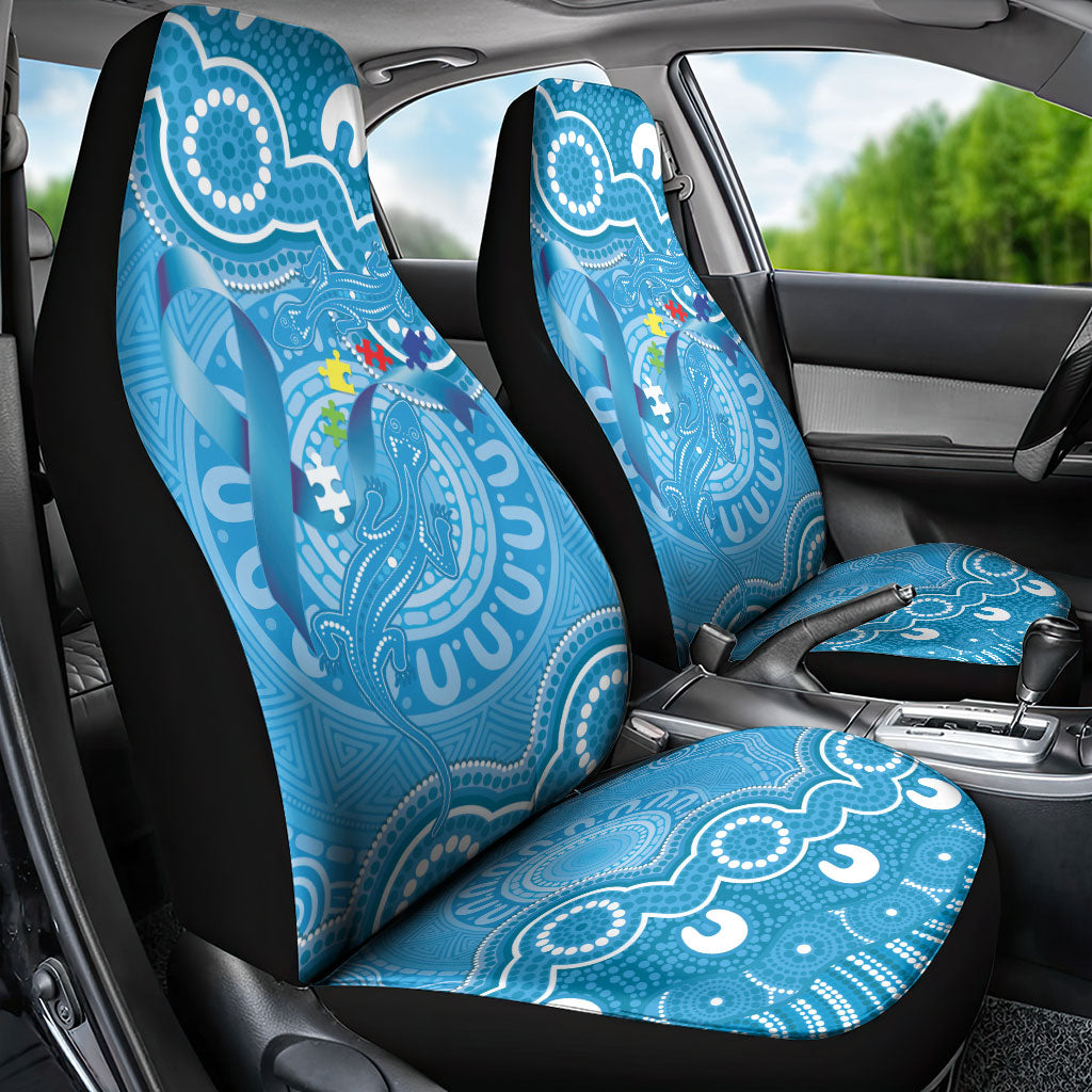 Australia Indigenous Car Seat Cover Blue Ribbon Lizards Autism Support