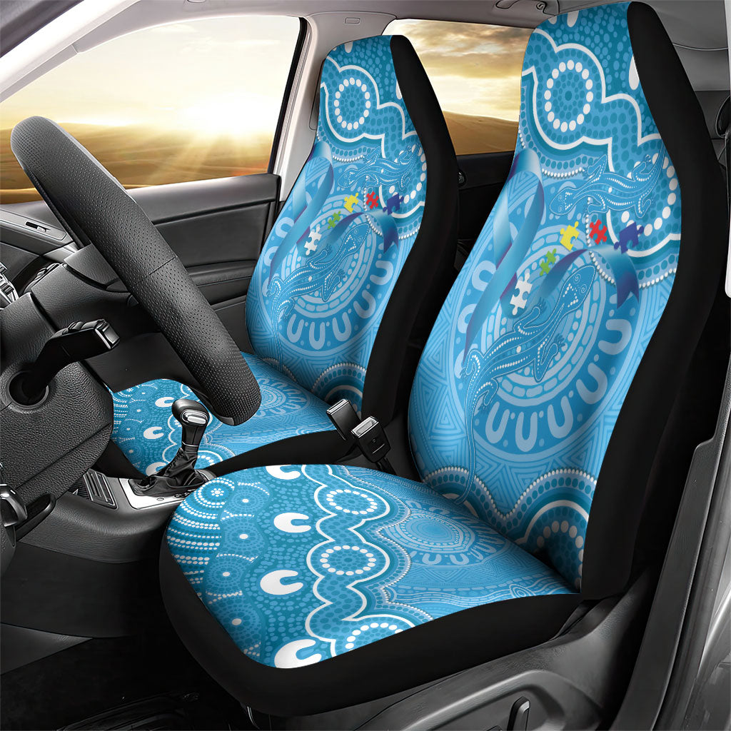 Australia Indigenous Car Seat Cover Blue Ribbon Lizards Autism Support
