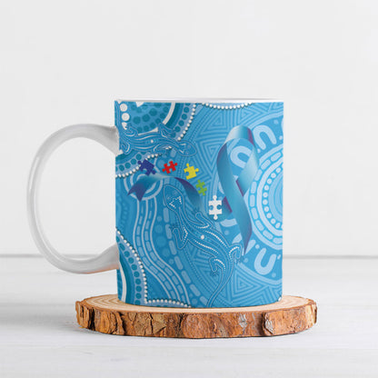 Australia Indigenous Ceramic Mug Blue Ribbon Lizards Autism Support