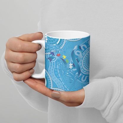 Australia Indigenous Ceramic Mug Blue Ribbon Lizards Autism Support
