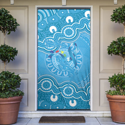 Australia Indigenous Door Cover Blue Ribbon Lizards Autism Support