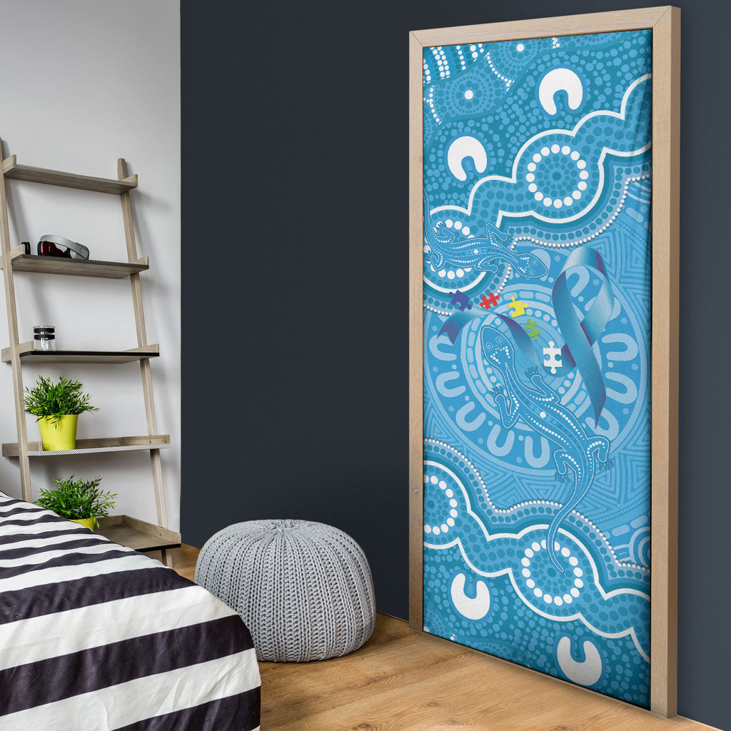 Australia Indigenous Door Cover Blue Ribbon Lizards Autism Support