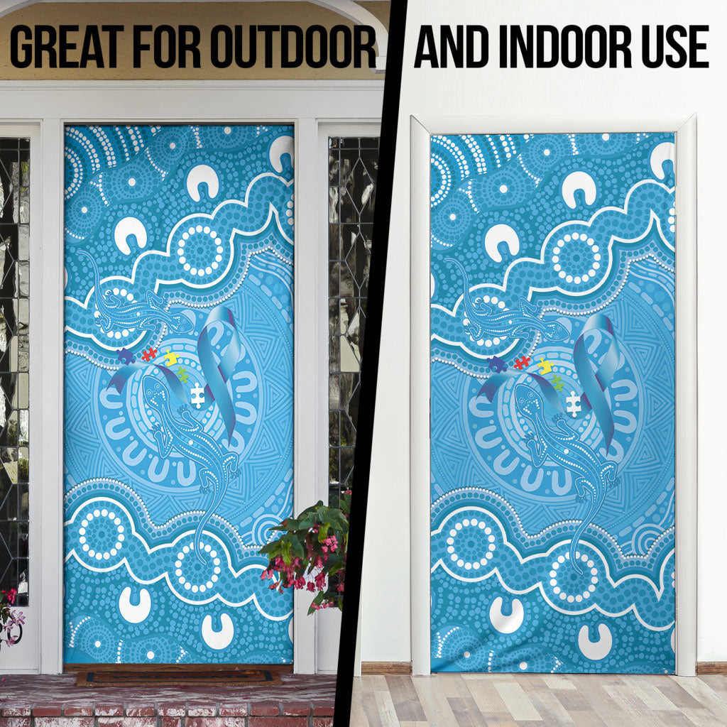 Australia Indigenous Door Cover Blue Ribbon Lizards Autism Support
