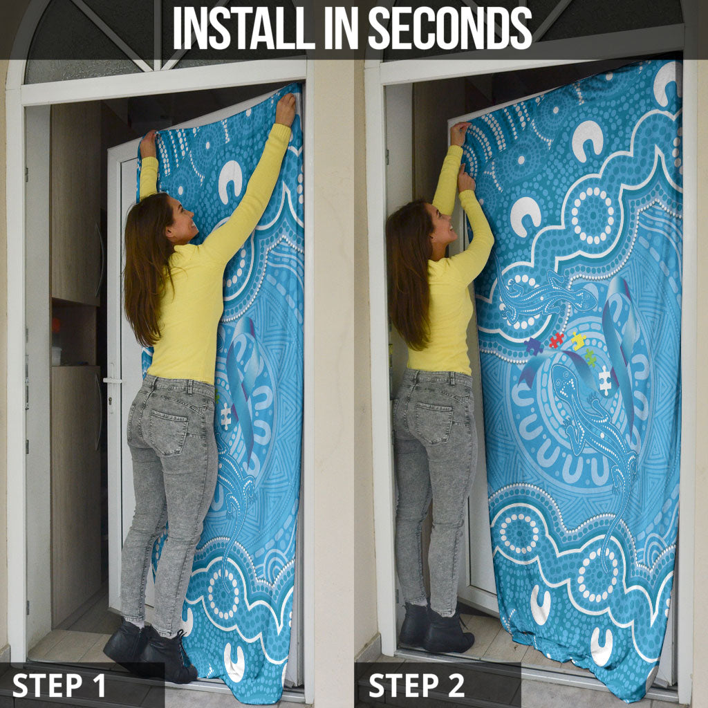 Australia Indigenous Door Cover Blue Ribbon Lizards Autism Support