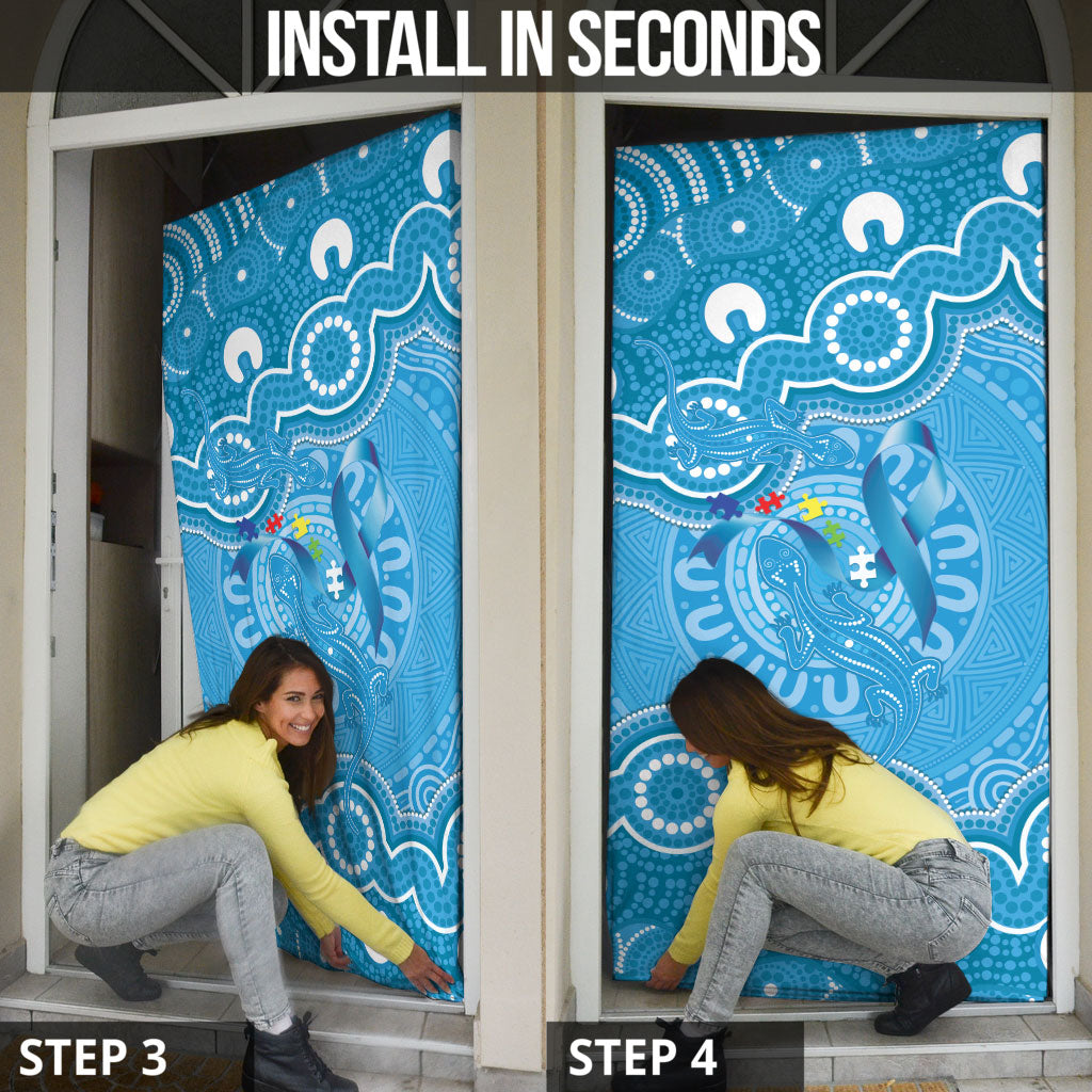 Australia Indigenous Door Cover Blue Ribbon Lizards Autism Support