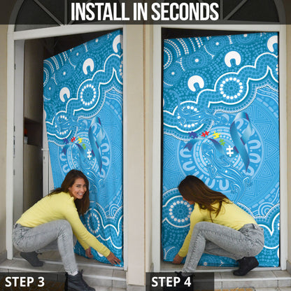 Australia Indigenous Door Cover Blue Ribbon Lizards Autism Support
