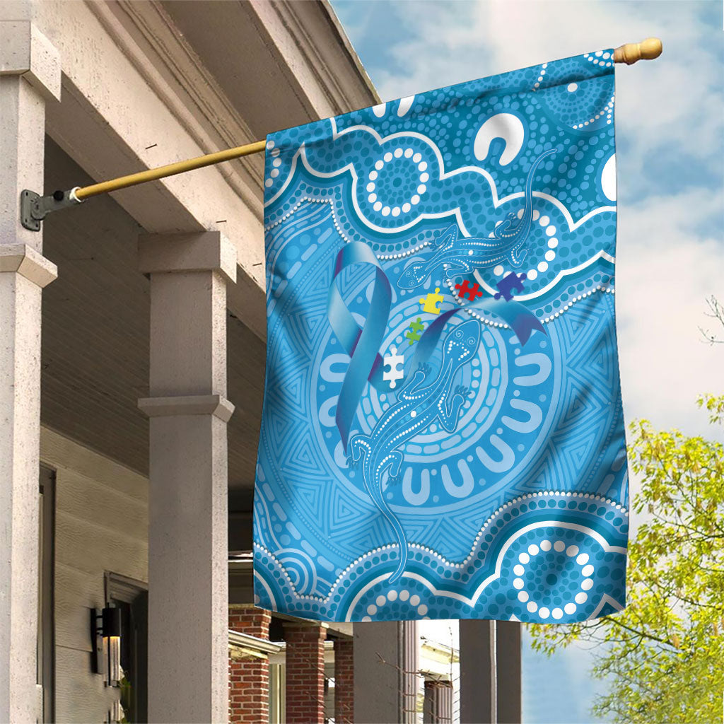 Australia Indigenous Garden Flag Blue Ribbon Lizards Autism Support