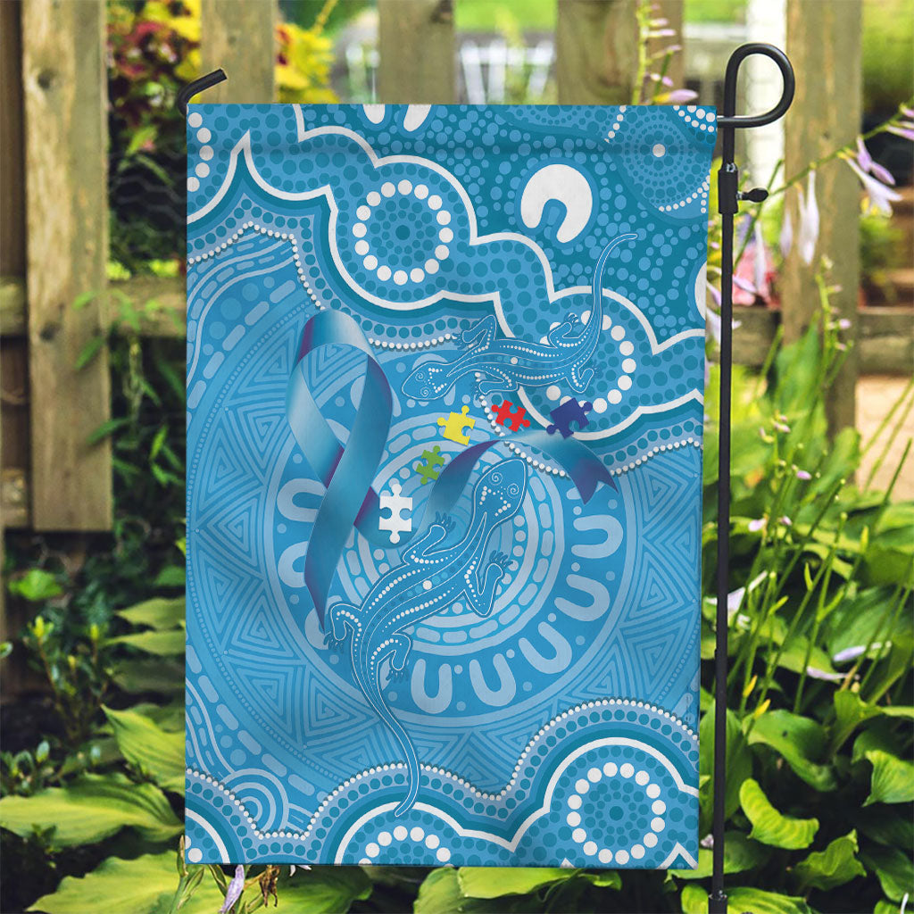 Australia Indigenous Garden Flag Blue Ribbon Lizards Autism Support