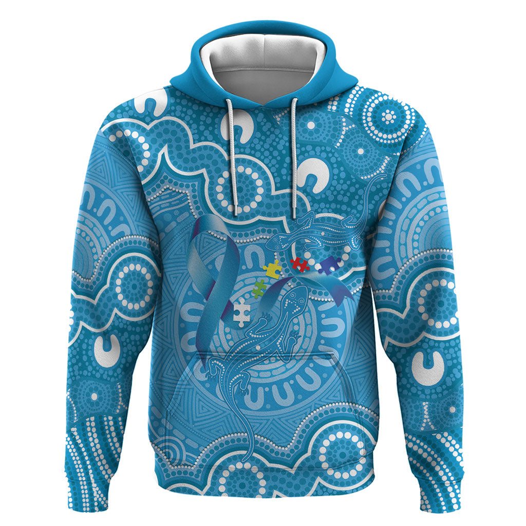 Australia Indigenous Hoodie Blue Ribbon Lizards Autism Support
