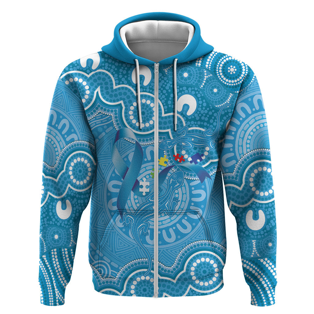 Australia Indigenous Hoodie Blue Ribbon Lizards Autism Support
