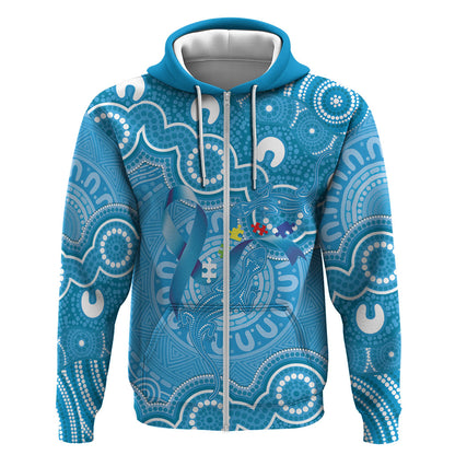 Australia Indigenous Hoodie Blue Ribbon Lizards Autism Support