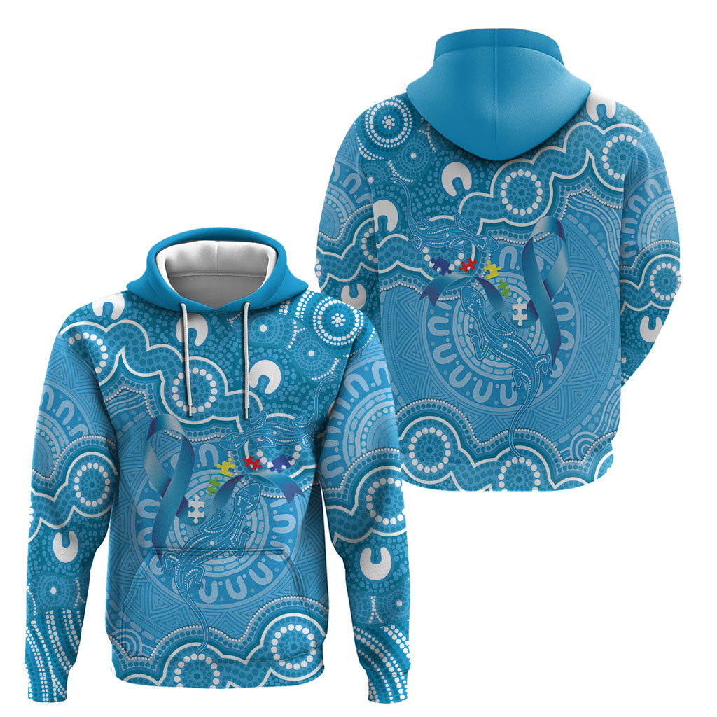 Australia Indigenous Hoodie Blue Ribbon Lizards Autism Support