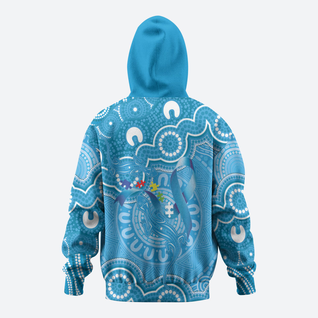 Australia Indigenous Hoodie Blue Ribbon Lizards Autism Support