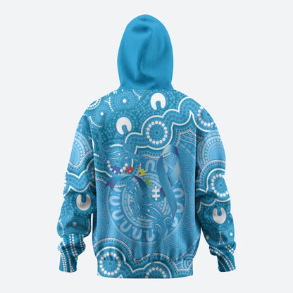 Australia Indigenous Hoodie Blue Ribbon Lizards Autism Support