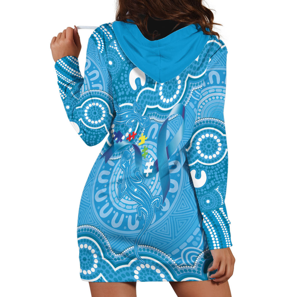 Australia Indigenous Hoodie Dress Blue Ribbon Lizards Autism Support
