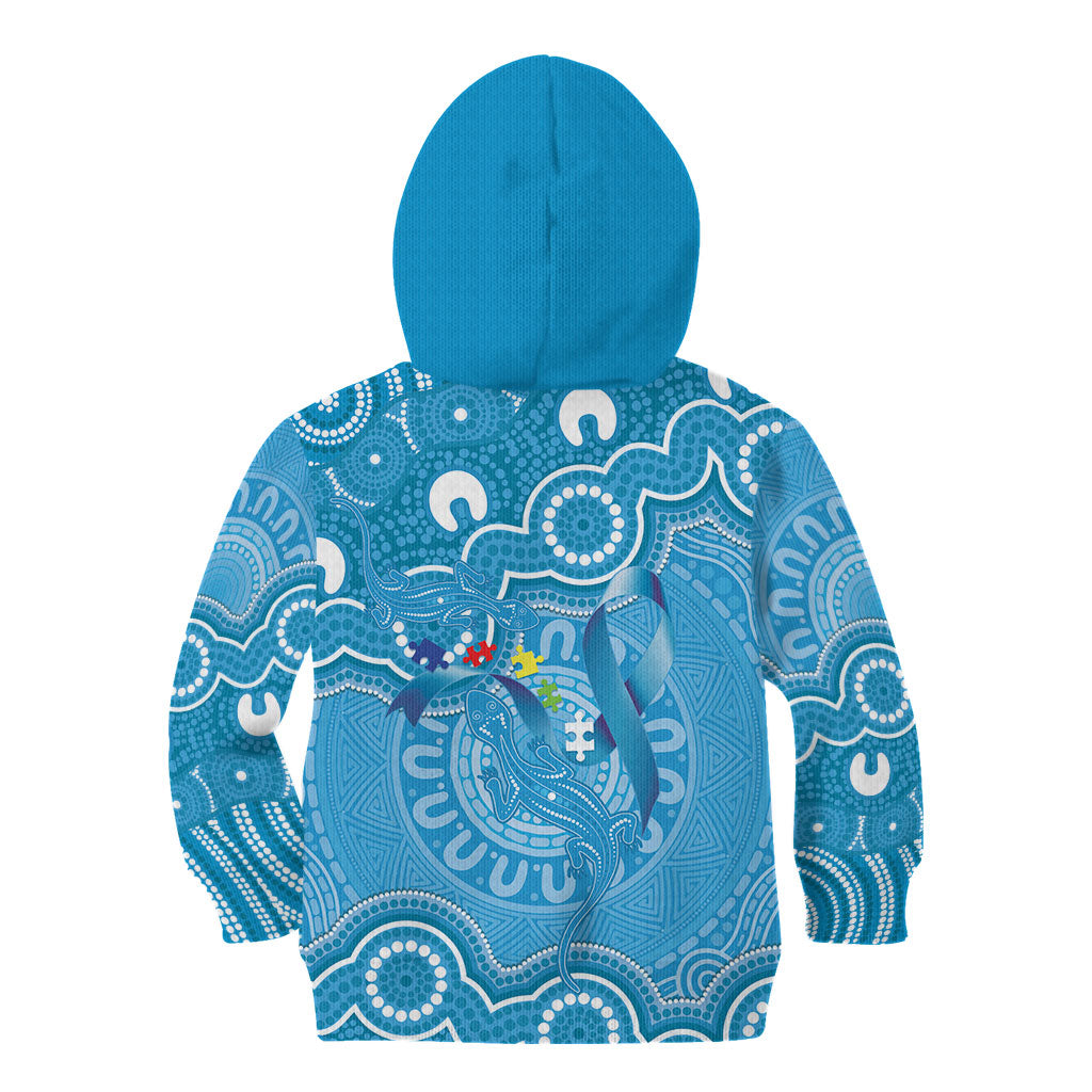 Australia Indigenous Kid Hoodie Blue Ribbon Lizards Autism Support