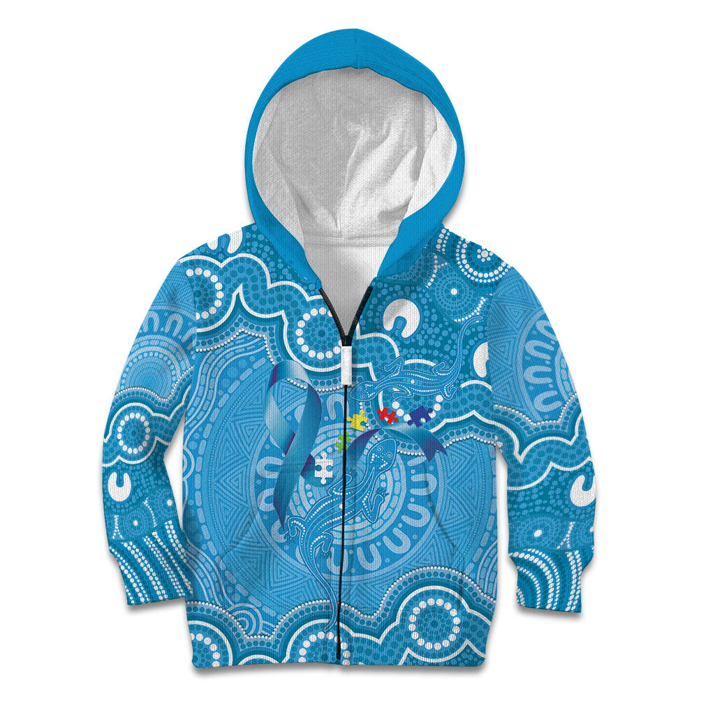 Australia Indigenous Kid Hoodie Blue Ribbon Lizards Autism Support