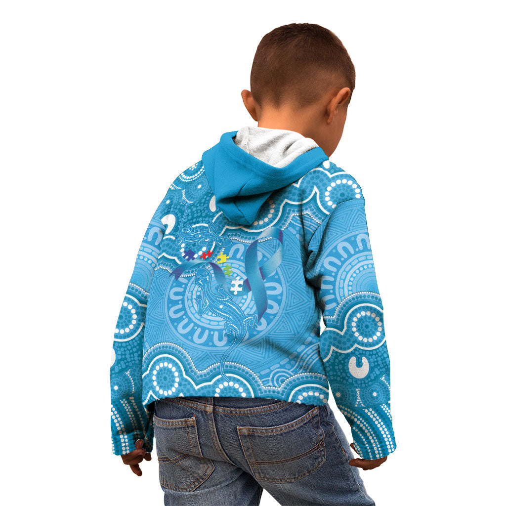 Australia Indigenous Kid Hoodie Blue Ribbon Lizards Autism Support