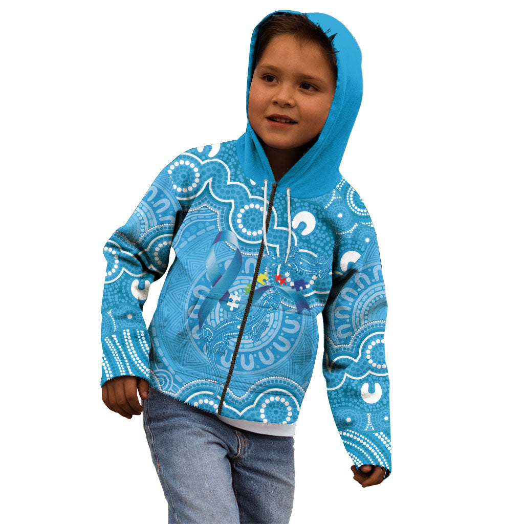 Australia Indigenous Kid Hoodie Blue Ribbon Lizards Autism Support