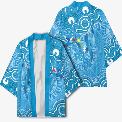 Australia Indigenous Kimono Blue Ribbon Lizards Autism Support