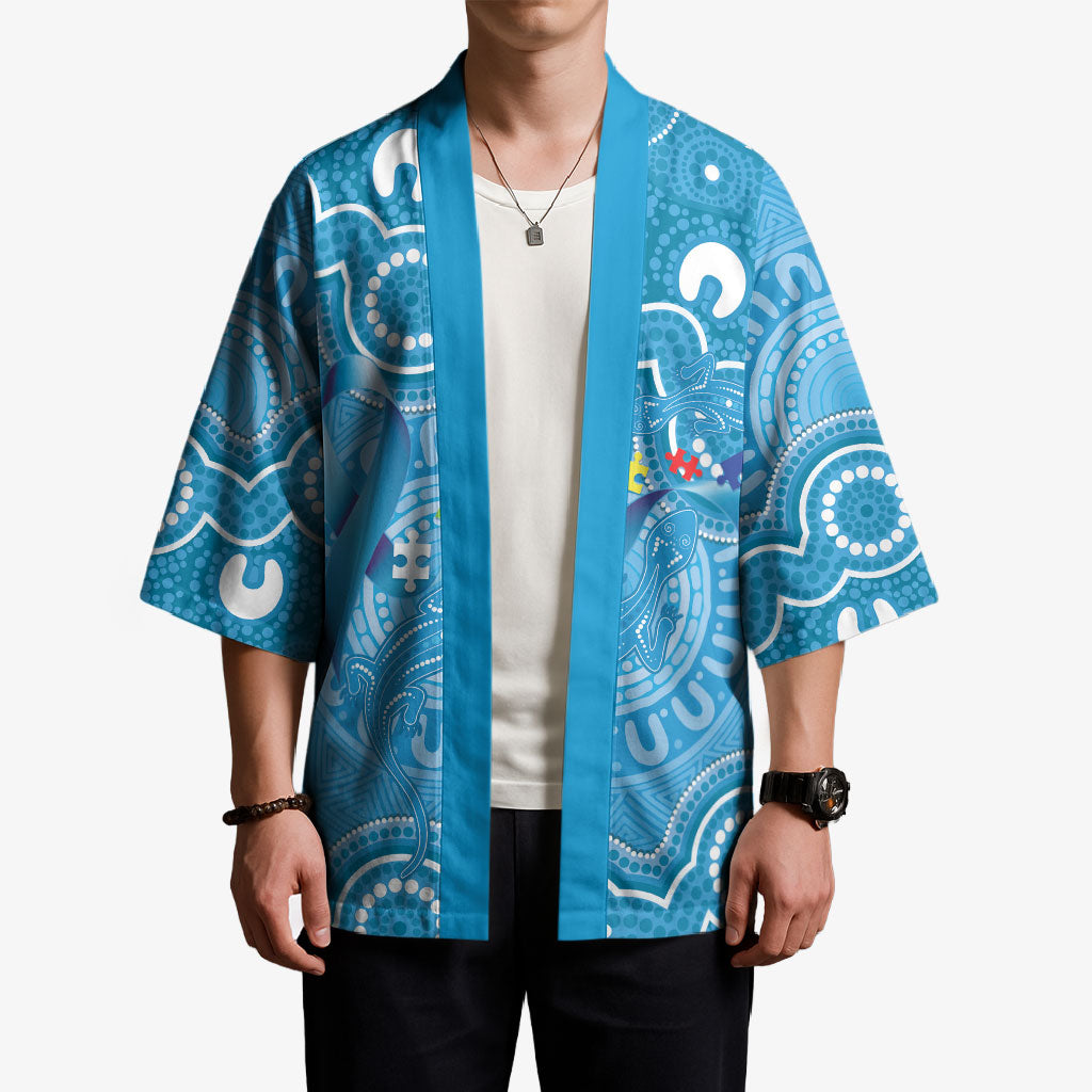 Australia Indigenous Kimono Blue Ribbon Lizards Autism Support
