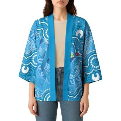 Australia Indigenous Kimono Blue Ribbon Lizards Autism Support