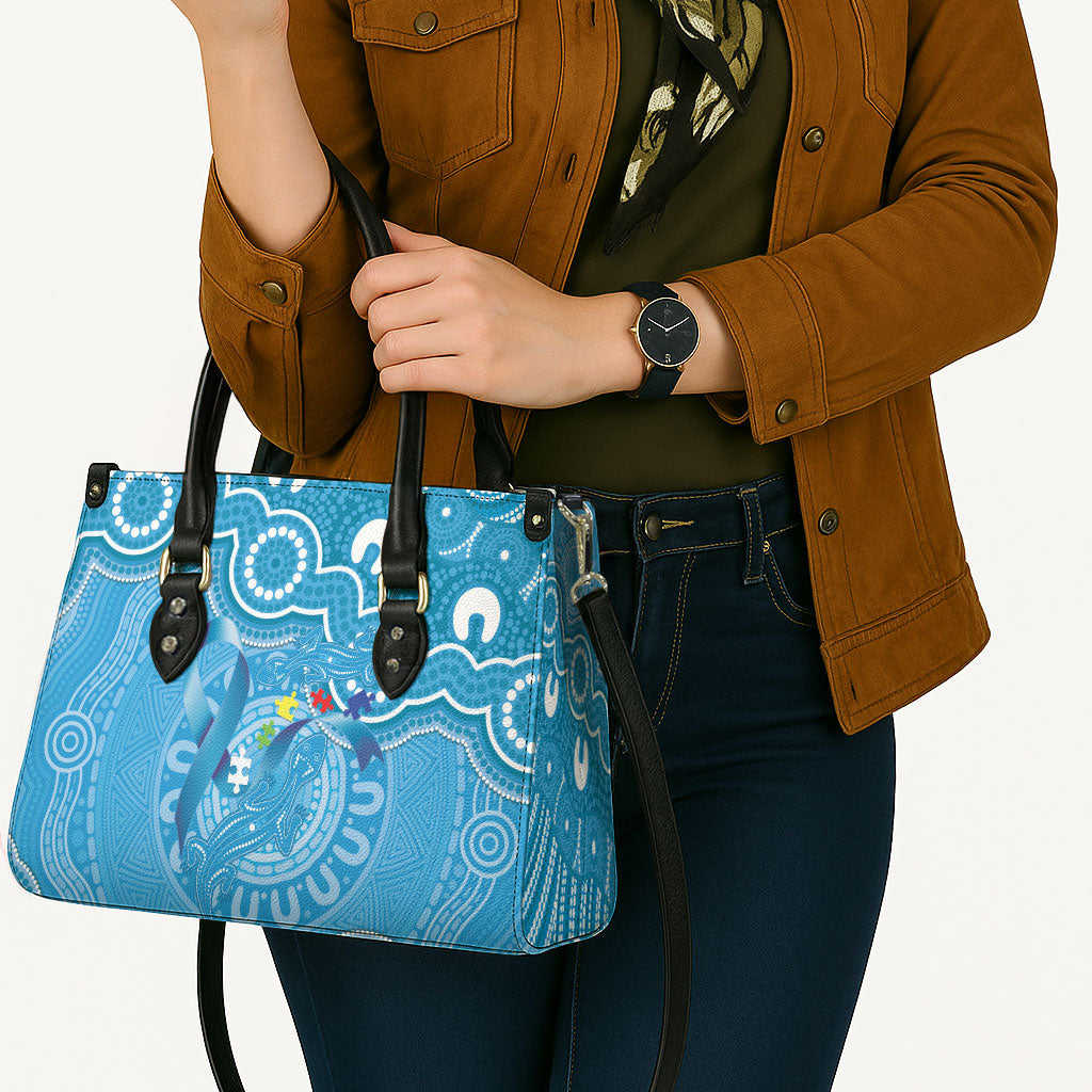 Australia Indigenous Leather Bag Blue Ribbon Lizards Autism Support