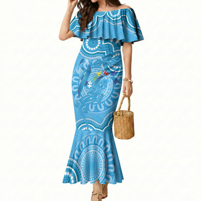 Australia Indigenous Mermaid Dress Blue Ribbon Lizards Autism Support