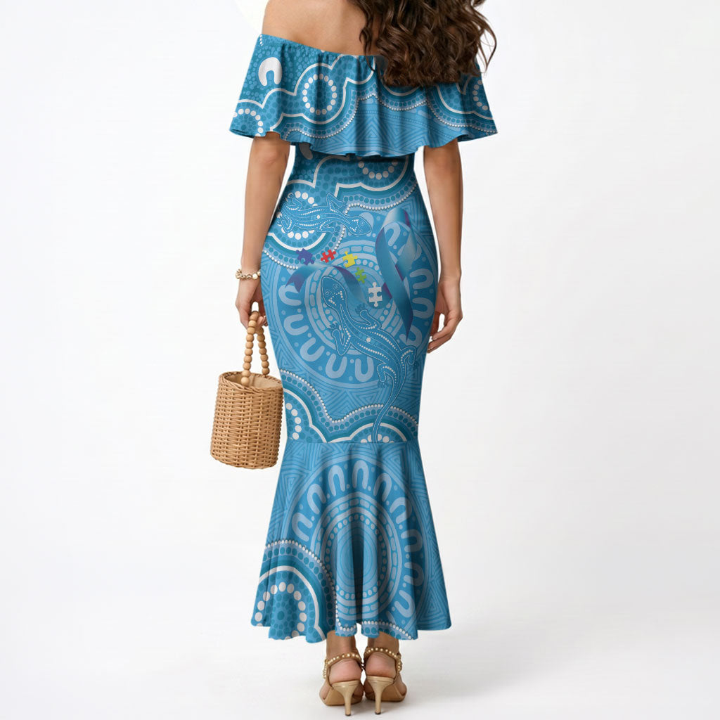 Australia Indigenous Mermaid Dress Blue Ribbon Lizards Autism Support