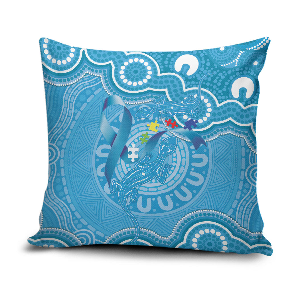 Australia Indigenous Pillow Cover Blue Ribbon Lizards Autism Support