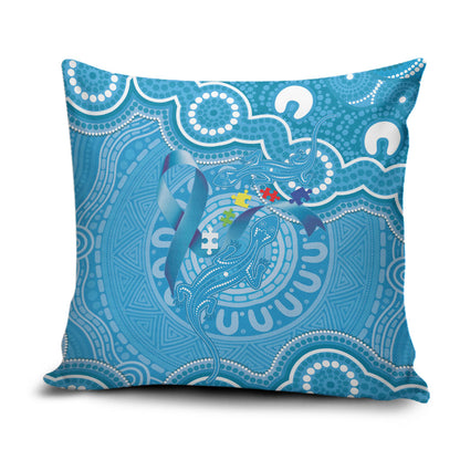 Australia Indigenous Pillow Cover Blue Ribbon Lizards Autism Support