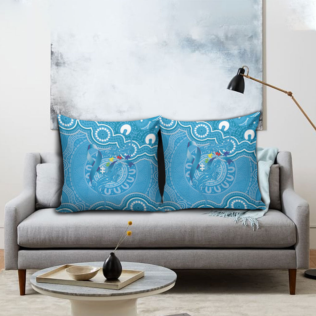 Australia Indigenous Pillow Cover Blue Ribbon Lizards Autism Support