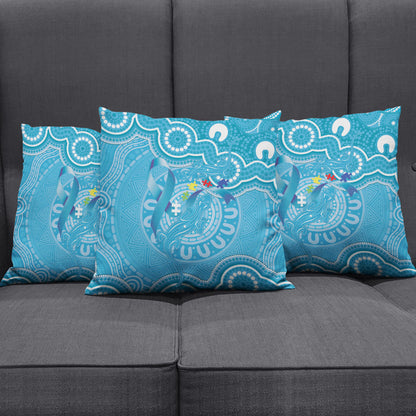 Australia Indigenous Pillow Cover Blue Ribbon Lizards Autism Support