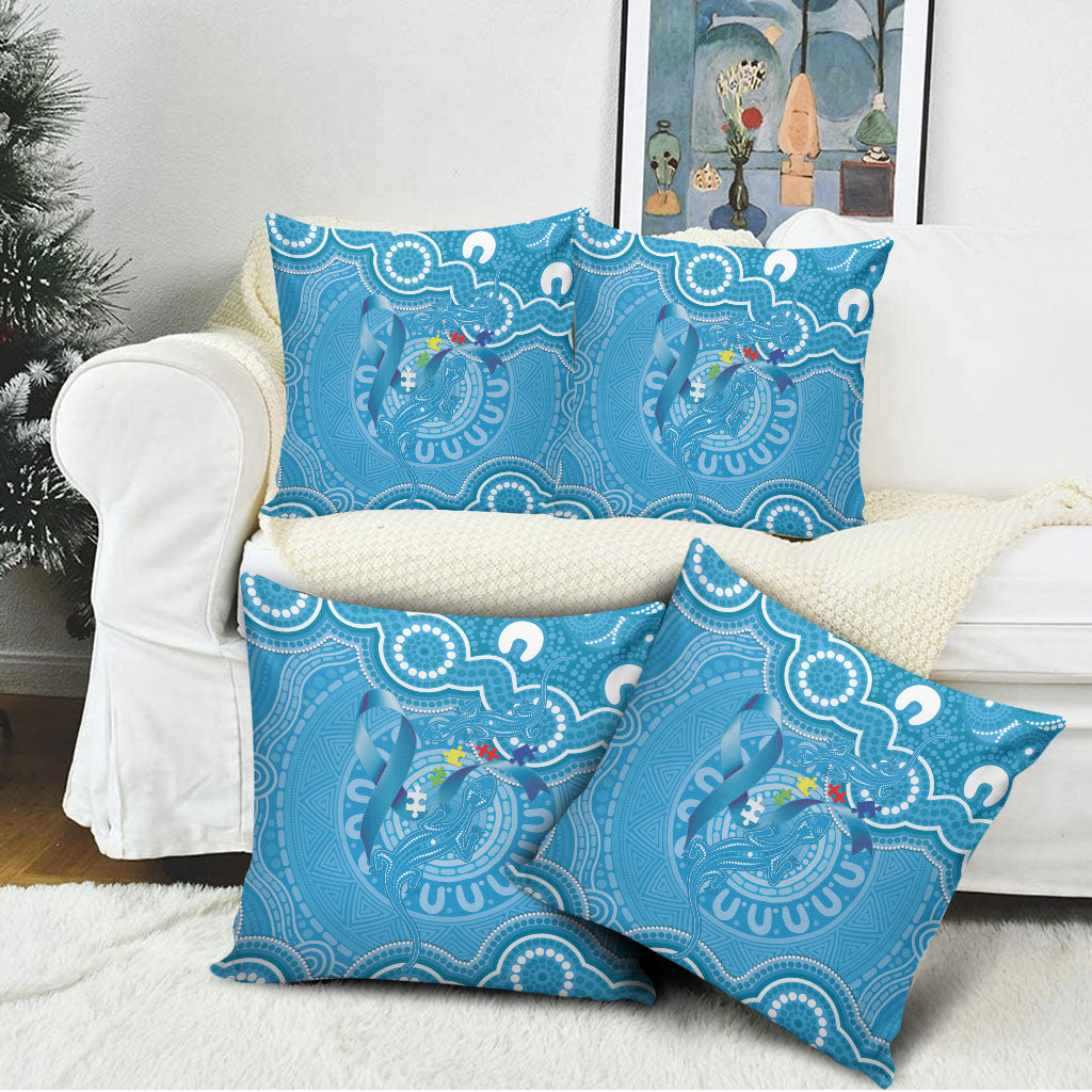 Australia Indigenous Pillow Cover Blue Ribbon Lizards Autism Support