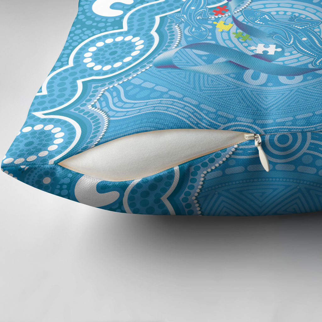 Australia Indigenous Pillow Cover Blue Ribbon Lizards Autism Support