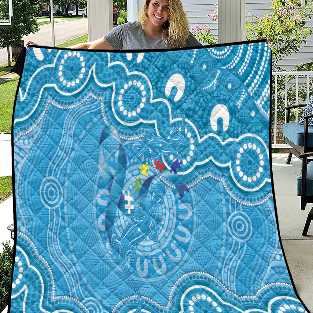 Australia Indigenous Quilt Blue Ribbon Lizards Autism Support