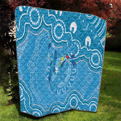 Australia Indigenous Quilt Blue Ribbon Lizards Autism Support