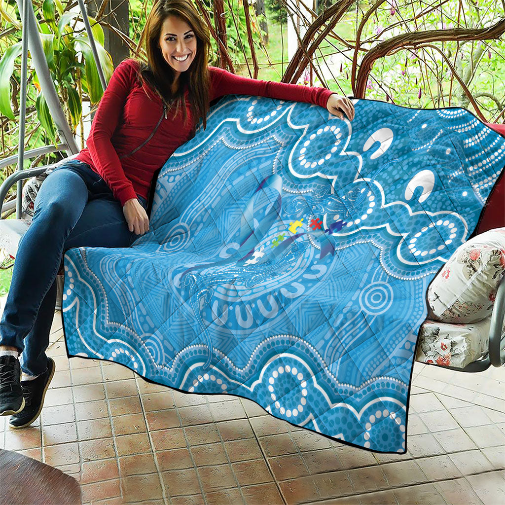 Australia Indigenous Quilt Blue Ribbon Lizards Autism Support