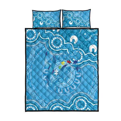 Australia Indigenous Quilt Bed Set Blue Ribbon Lizards Autism Support