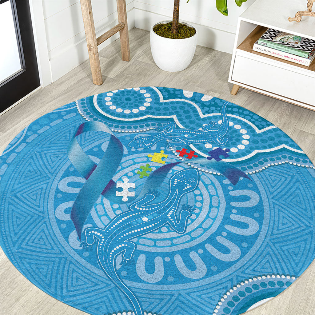 Australia Indigenous Round Carpet Blue Ribbon Lizards Autism Support