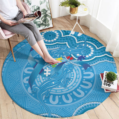 Australia Indigenous Round Carpet Blue Ribbon Lizards Autism Support