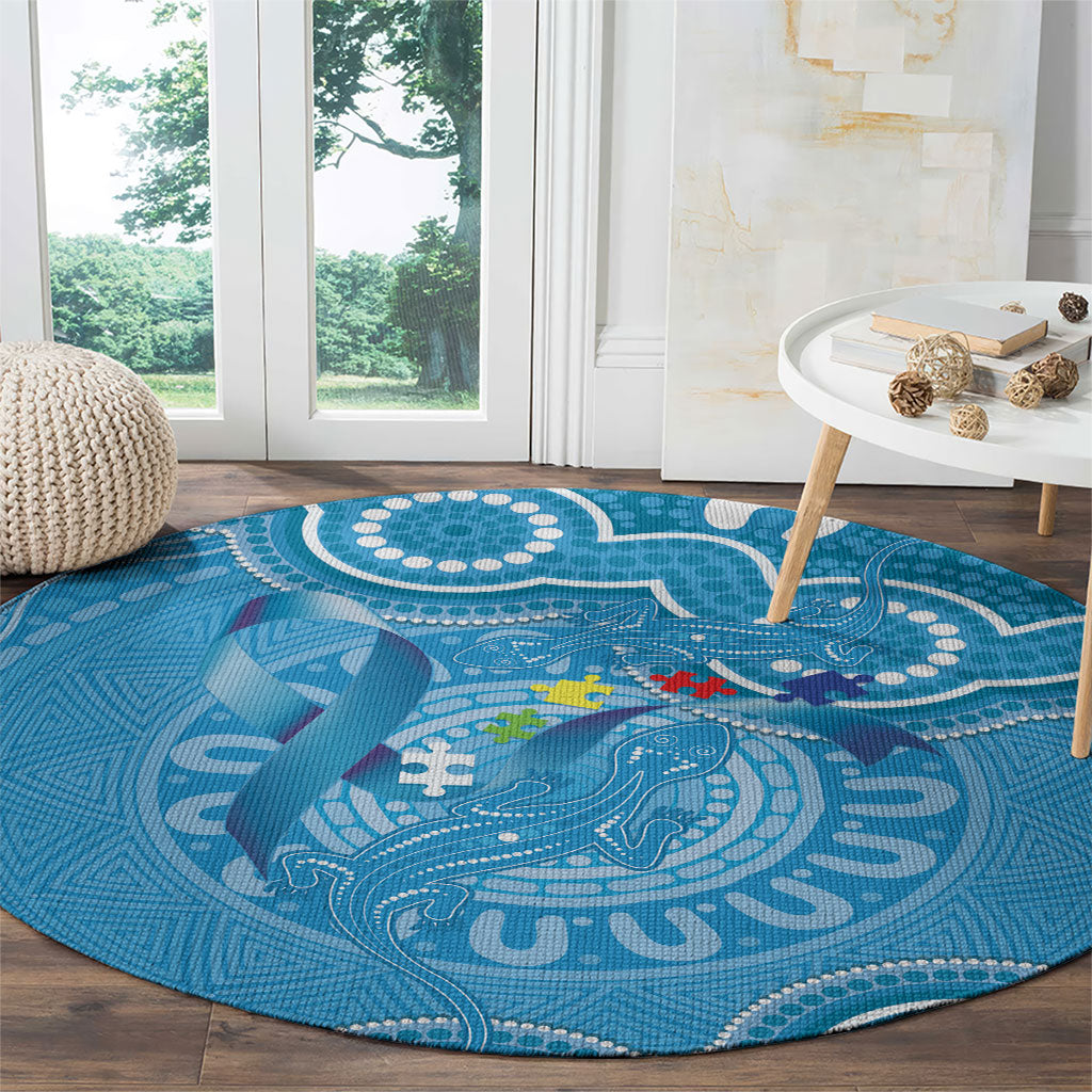 Australia Indigenous Round Carpet Blue Ribbon Lizards Autism Support
