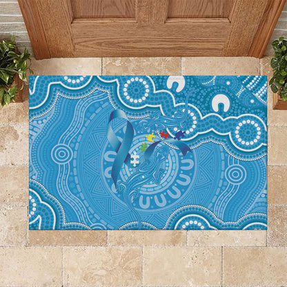 Australia Indigenous Rubber Doormat Blue Ribbon Lizards Autism Support