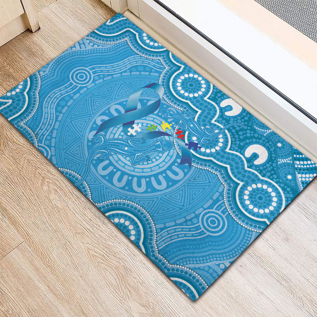 Australia Indigenous Rubber Doormat Blue Ribbon Lizards Autism Support