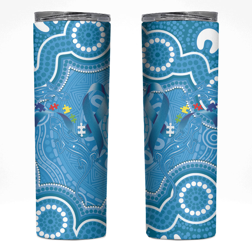Australia Indigenous Skinny Tumbler Blue Ribbon Lizards Autism Support